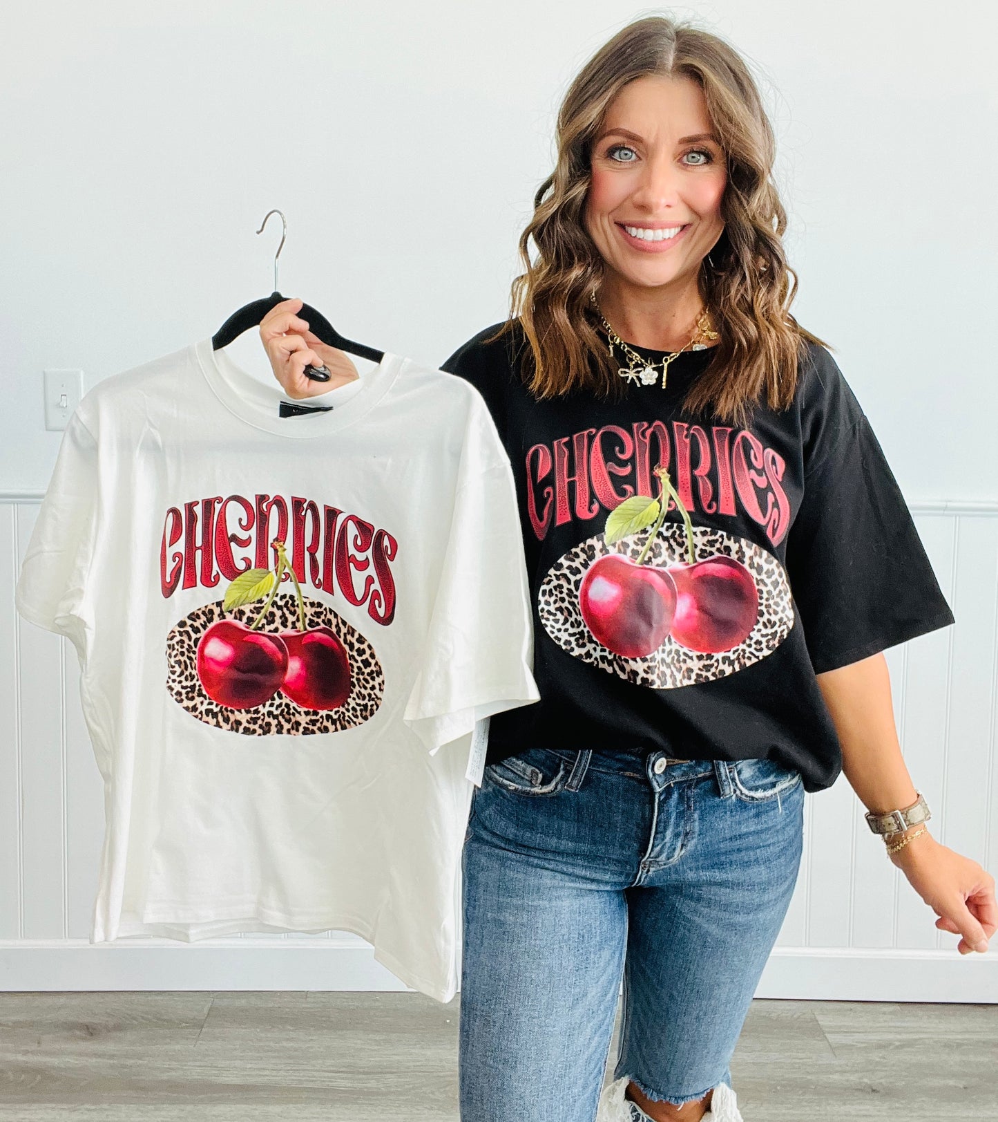 Cherries Leopard Graphic Tee (Reg.)- 2 Colors