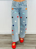 Floral Patch Light Wash Wide Leg Pants (Reg and Plus)