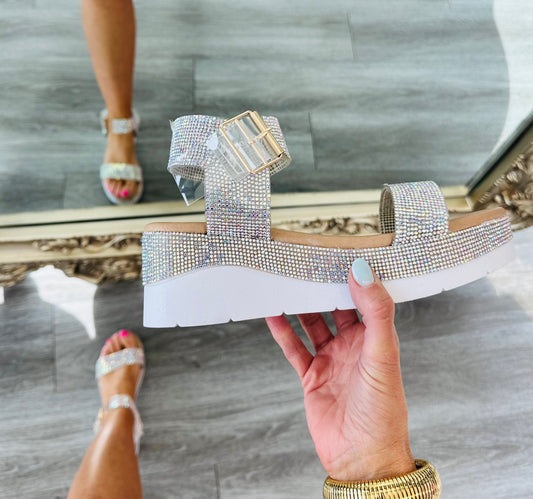 Champagne Crystal Clear Platform Sandals