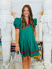 Green Plaid Trim Detailed Mini Dress (Reg. and Plus)