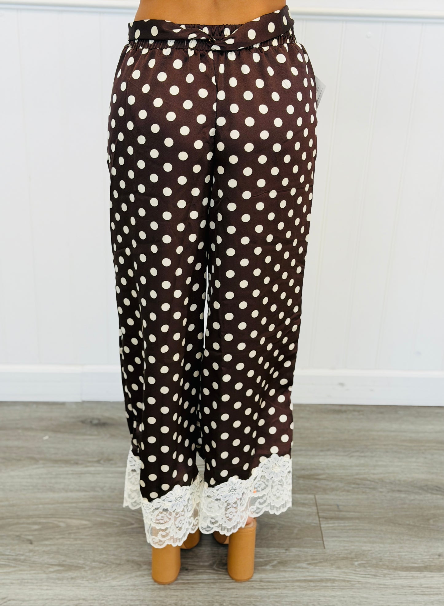 Brown/Cream Silk Satin Polka Dot Pants (Reg & Plus)