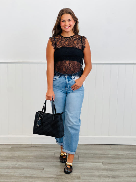 Black Lace Embrace Semi Sheer Top (Reg & Plus)