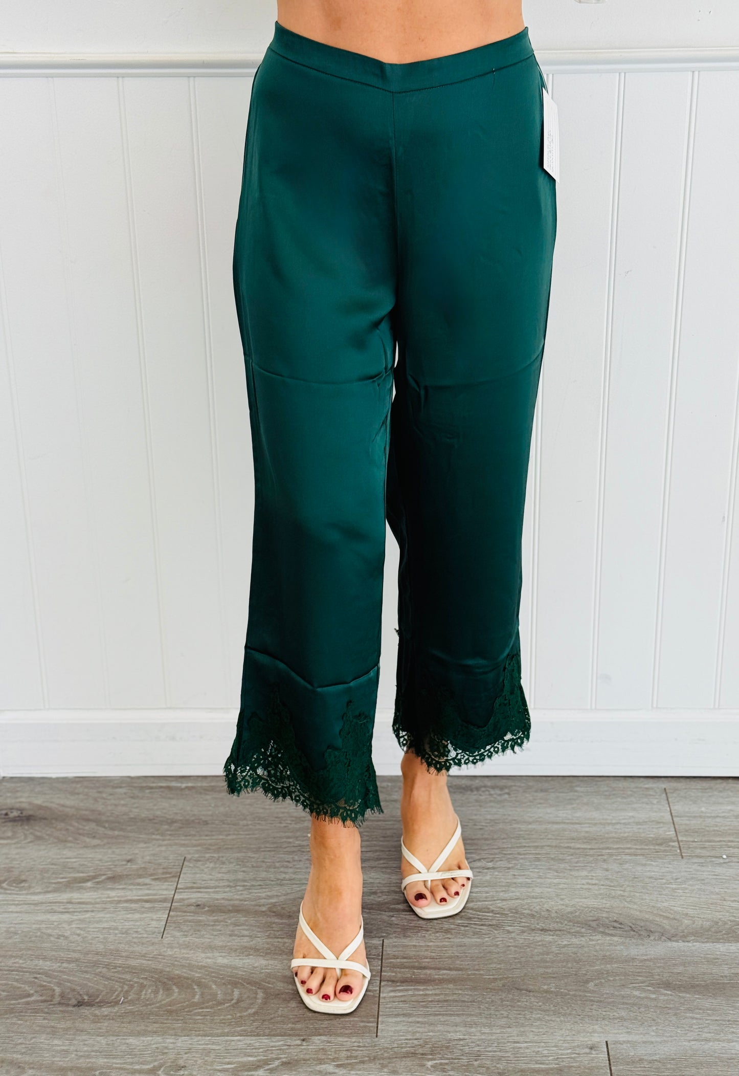 Hunter Green Lace Hem Pants (Reg. and Plus)
