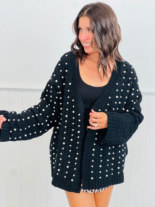 POL Black Chenille Pearl Studded Sweater Cardigan (Reg.)