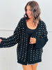 POL Black Chenille Pearl Studded Sweater Cardigan (Reg.)