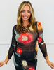 Black/Red Floral LS Mesh Top (Reg. and Plus)