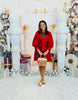 Red Metallic Waist Tie Mini Shirt Dress (Reg.)