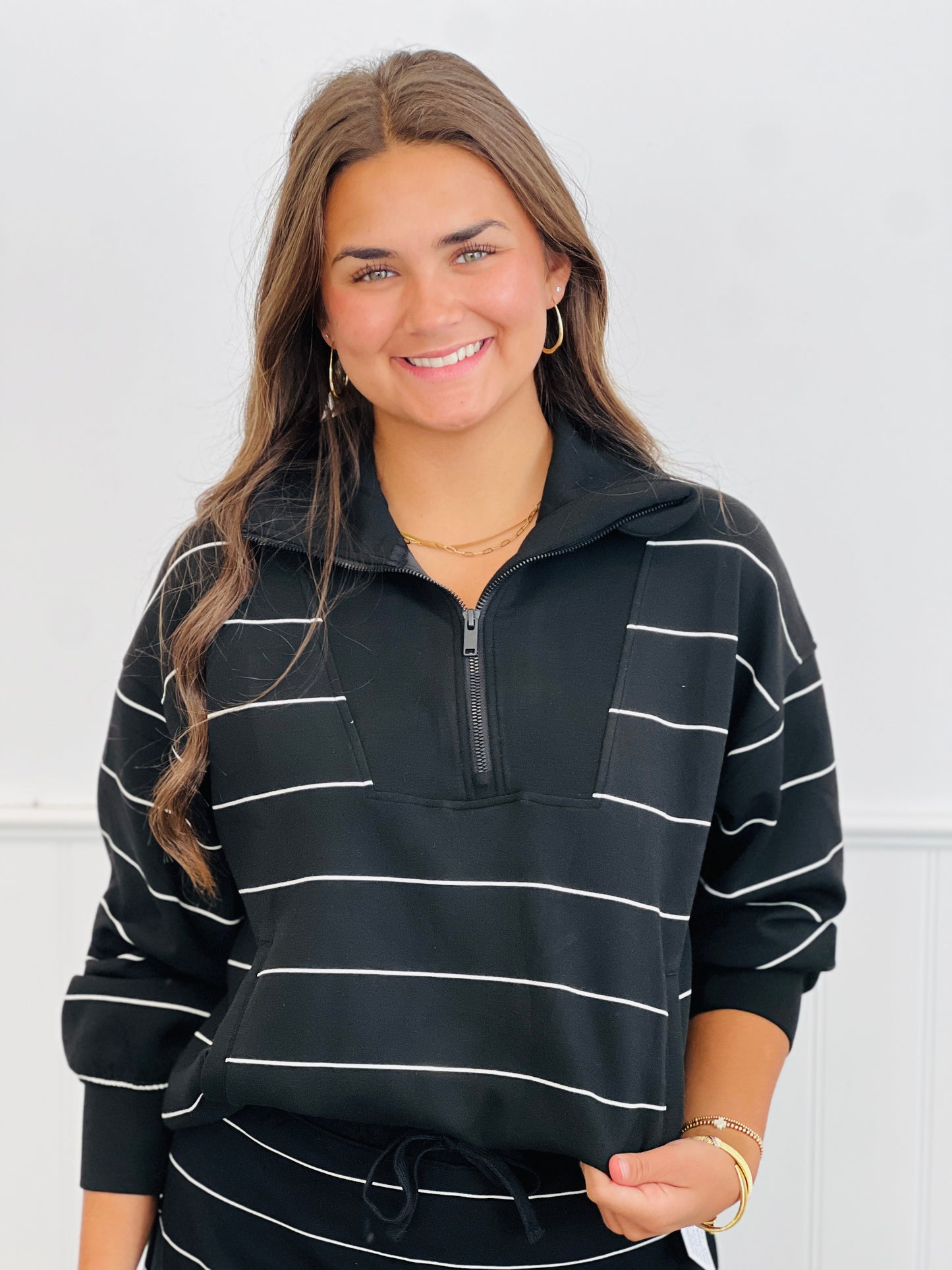 Striped Quarter Zip Top (Reg & Plus)-2 Colors