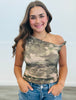 Olive Floral One Shoulder Fitted Top (Reg.)