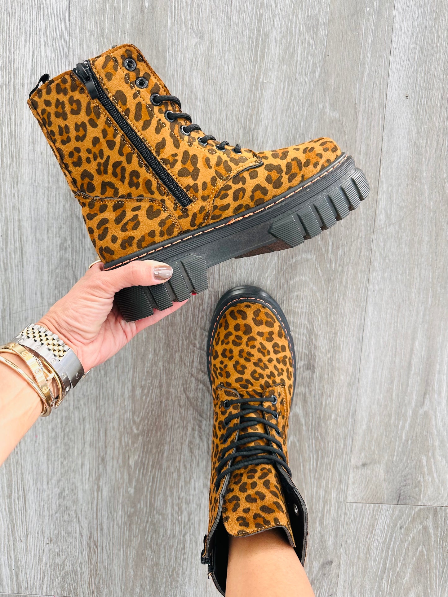 In The Wild Leopard Combat Boots