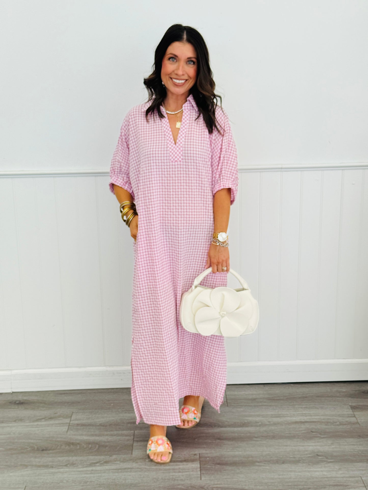 Pink Gingham Check Midi Dress (Reg & Plus)