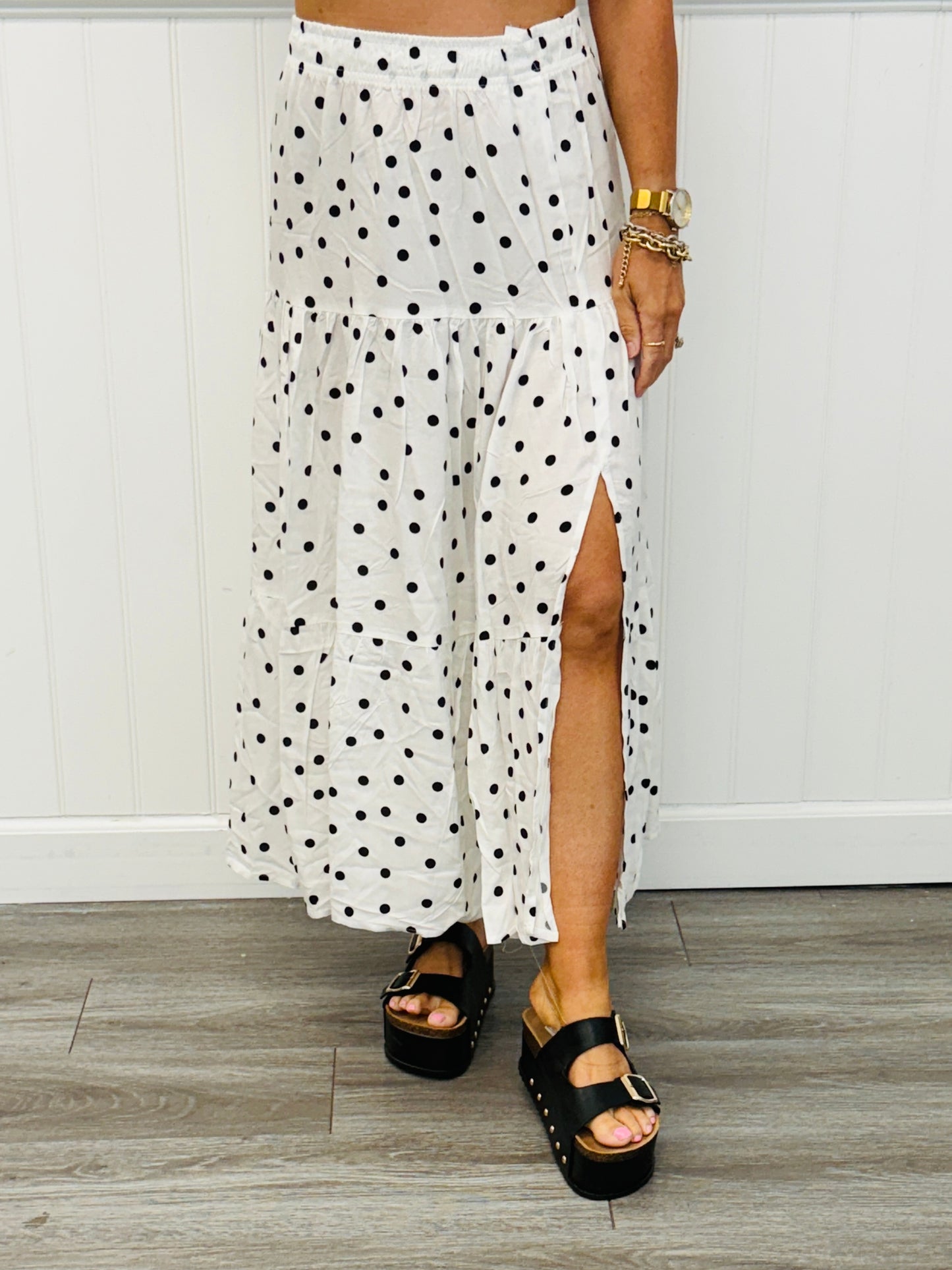Polka Dot Side Slit Midi Skirt (Reg.)-3 Colors