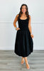 Black Sleeveless Balloon Midi Dress (Reg.)