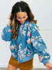 Light Denim Floral Beaded Sequin Zip Up Jacket (Reg.)