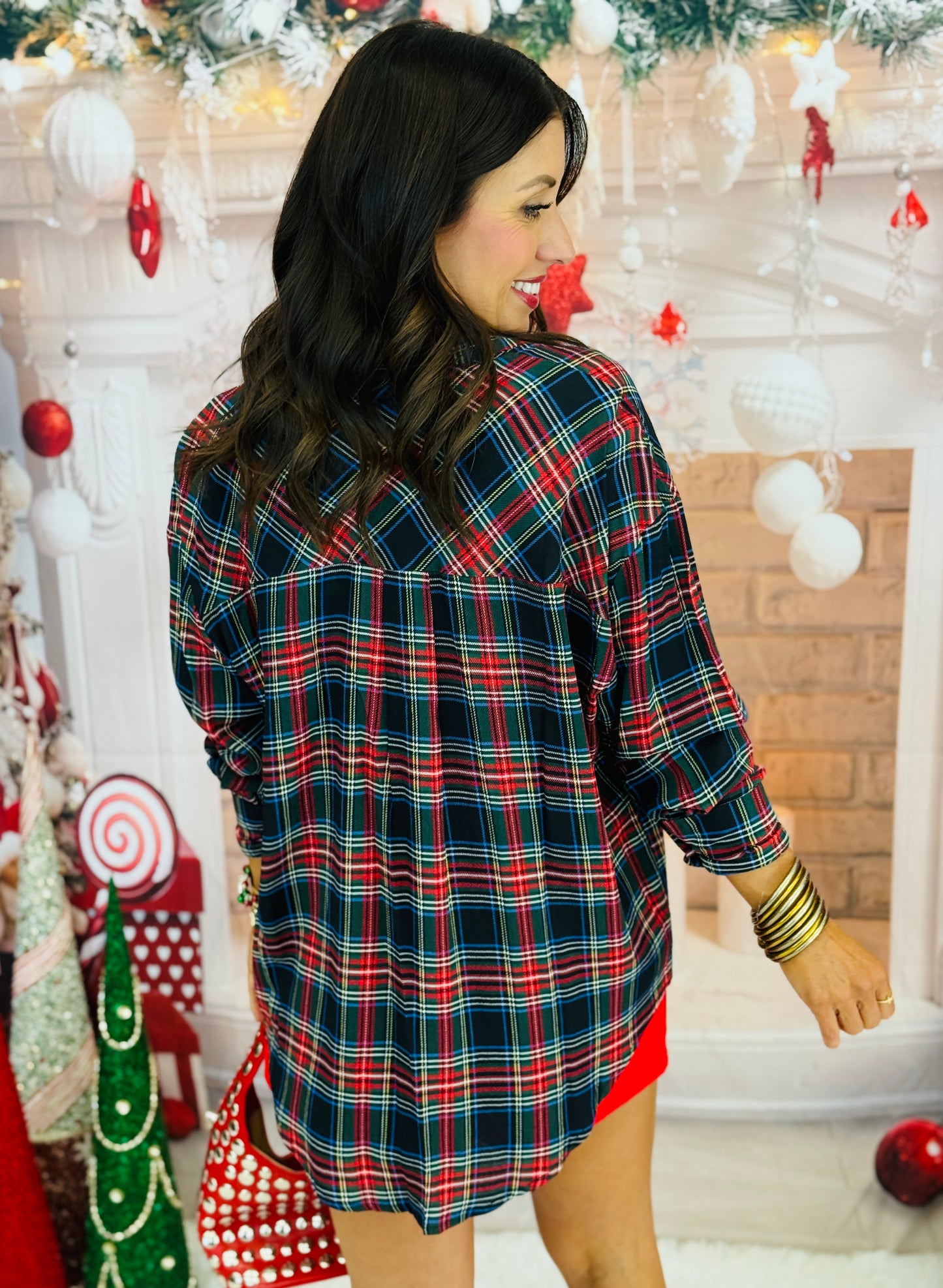 Navy Plaid Kathryn Button Up Top (Reg. and Plus)