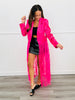 Hot Pink Satin Sheer Maxi Hem Blazer (Reg & Plus)