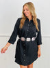 Black Rhinestone Button Down Mini Dress (Reg. and Plus)