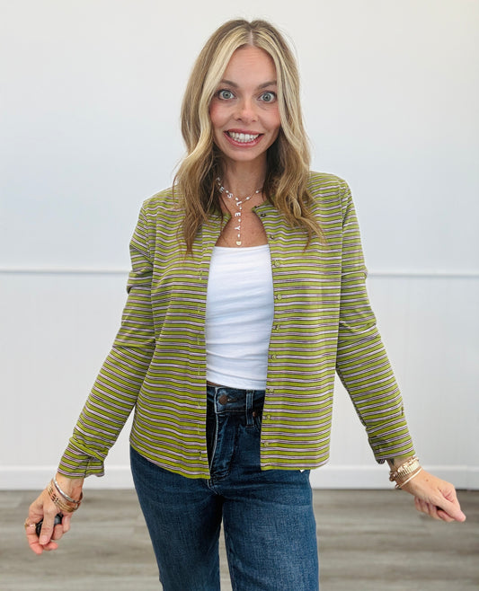 Martini Olive Striped Button Down Cardigan (Reg.)