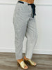 Dusty Blue Striped Grommet Waist Tie Barrel Pants (Reg. and Plus)