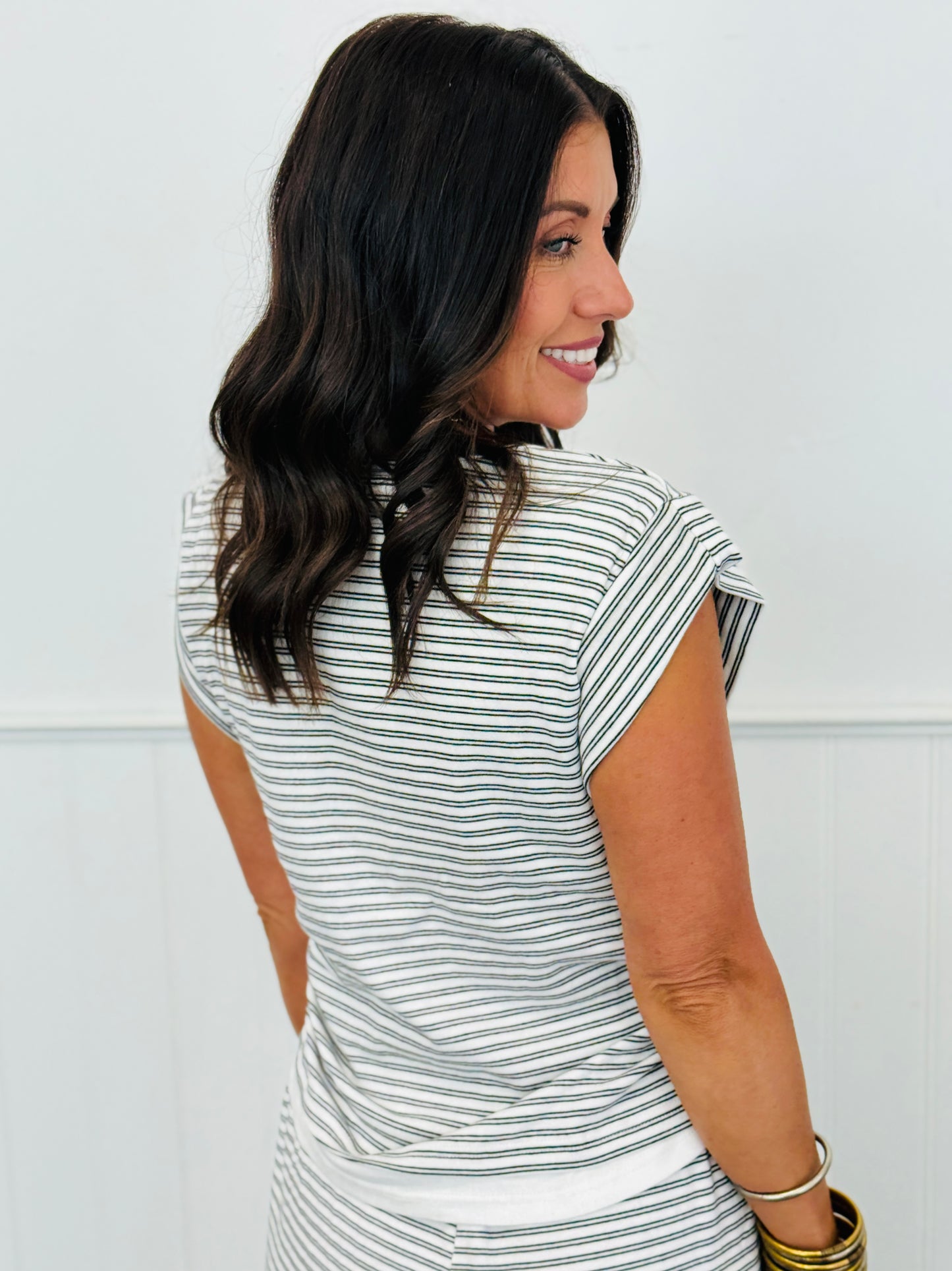White Striped Knit Top & Pant Set (Reg & Plus)