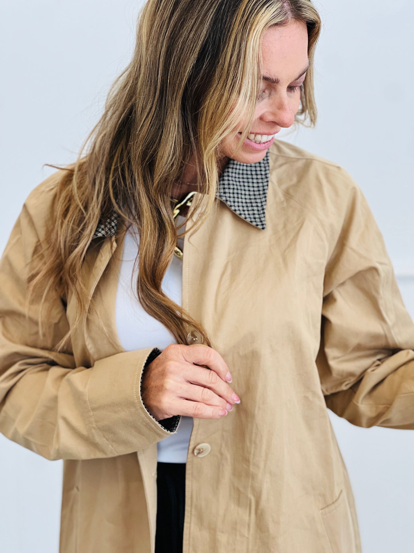 Tan/Black Long Sleeve Trench Coat (Reg.)