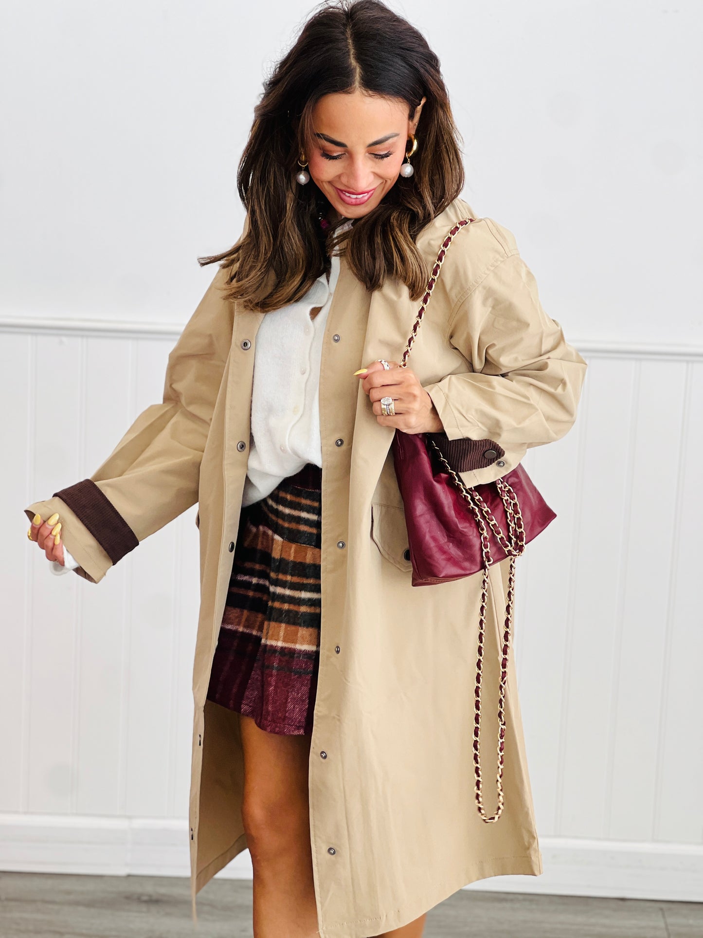 Snap Down Contrast Collar Trench Coat (Reg.)-2 Colors