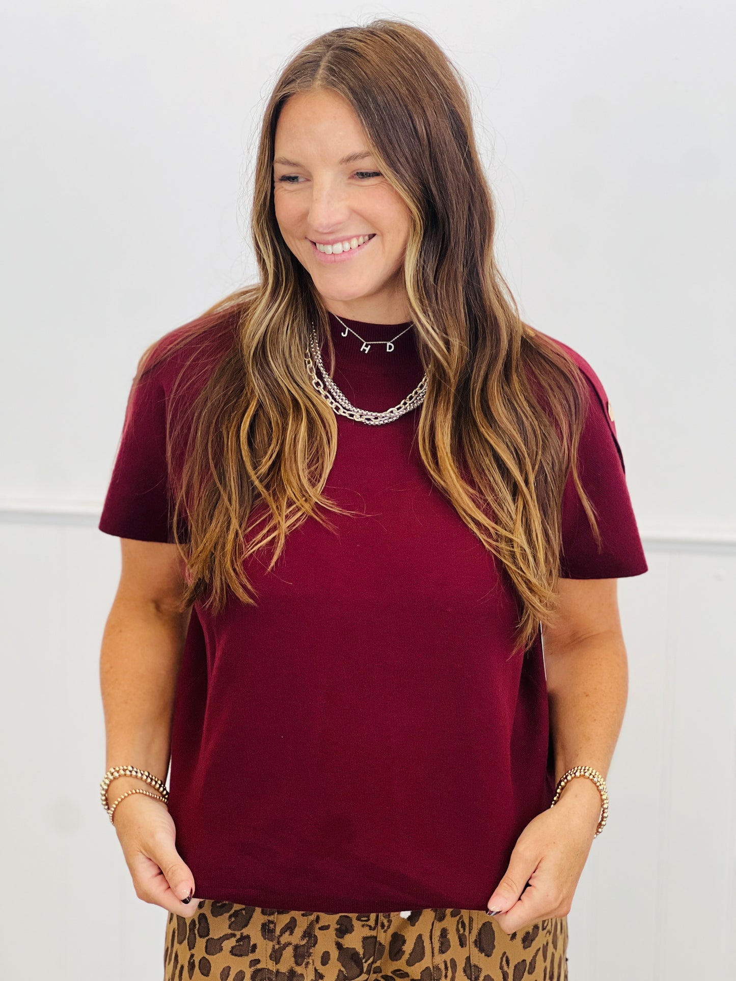 Shoulder Side Gold Button Top (Reg.) - 3 Colors