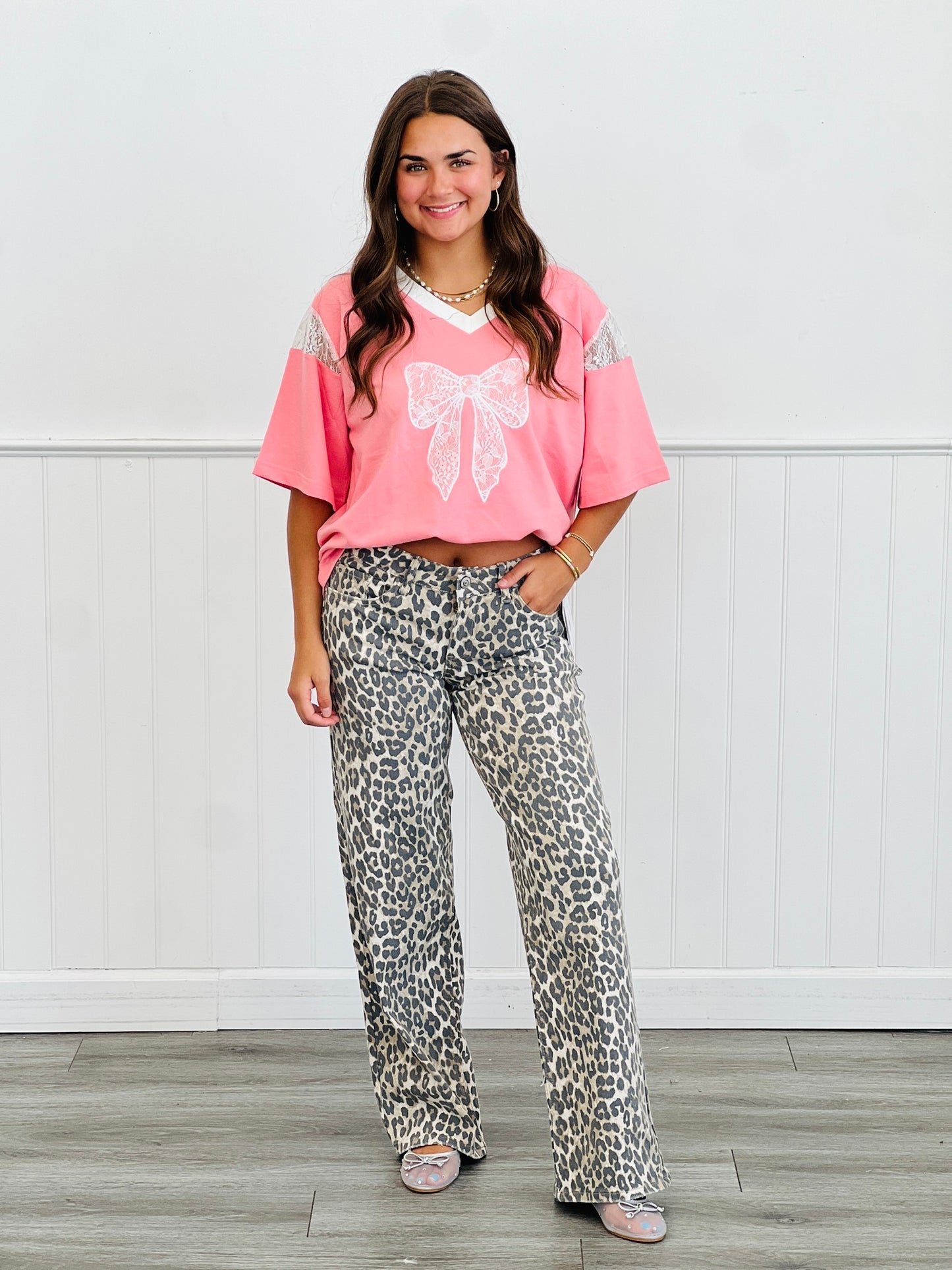Light Cheetah Low Rise Wide Leg Jeans (Reg.)