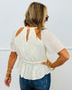 Ivory Braided Bead Trim Flutter Sleeve Top (Reg.)