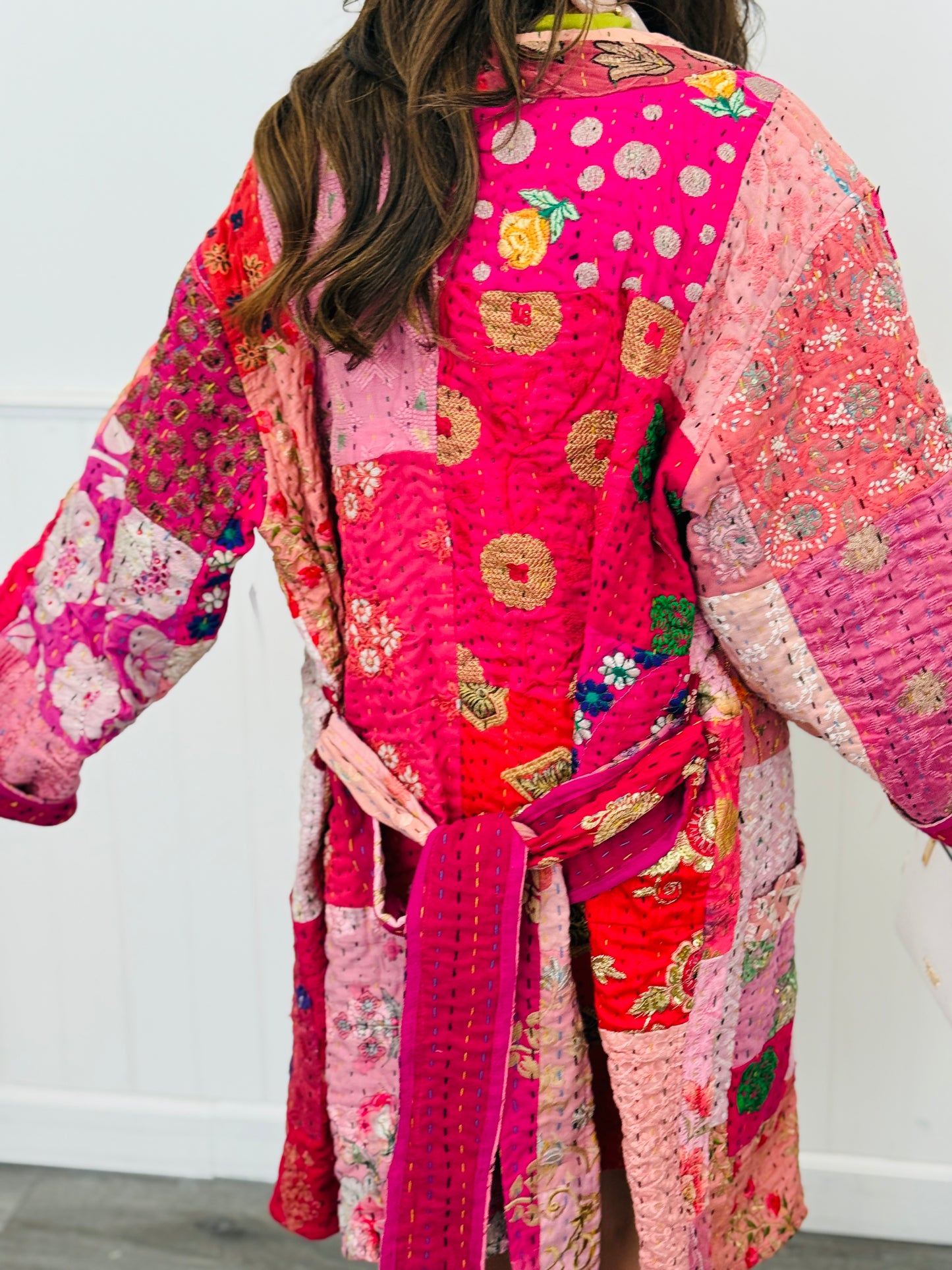 POL Pink Patchwork Wrap Kimono Jacket (One Size)