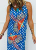 Queen Of Sparkles Blue & White Polka Dot Bird Midi Dress (Reg & Plus)