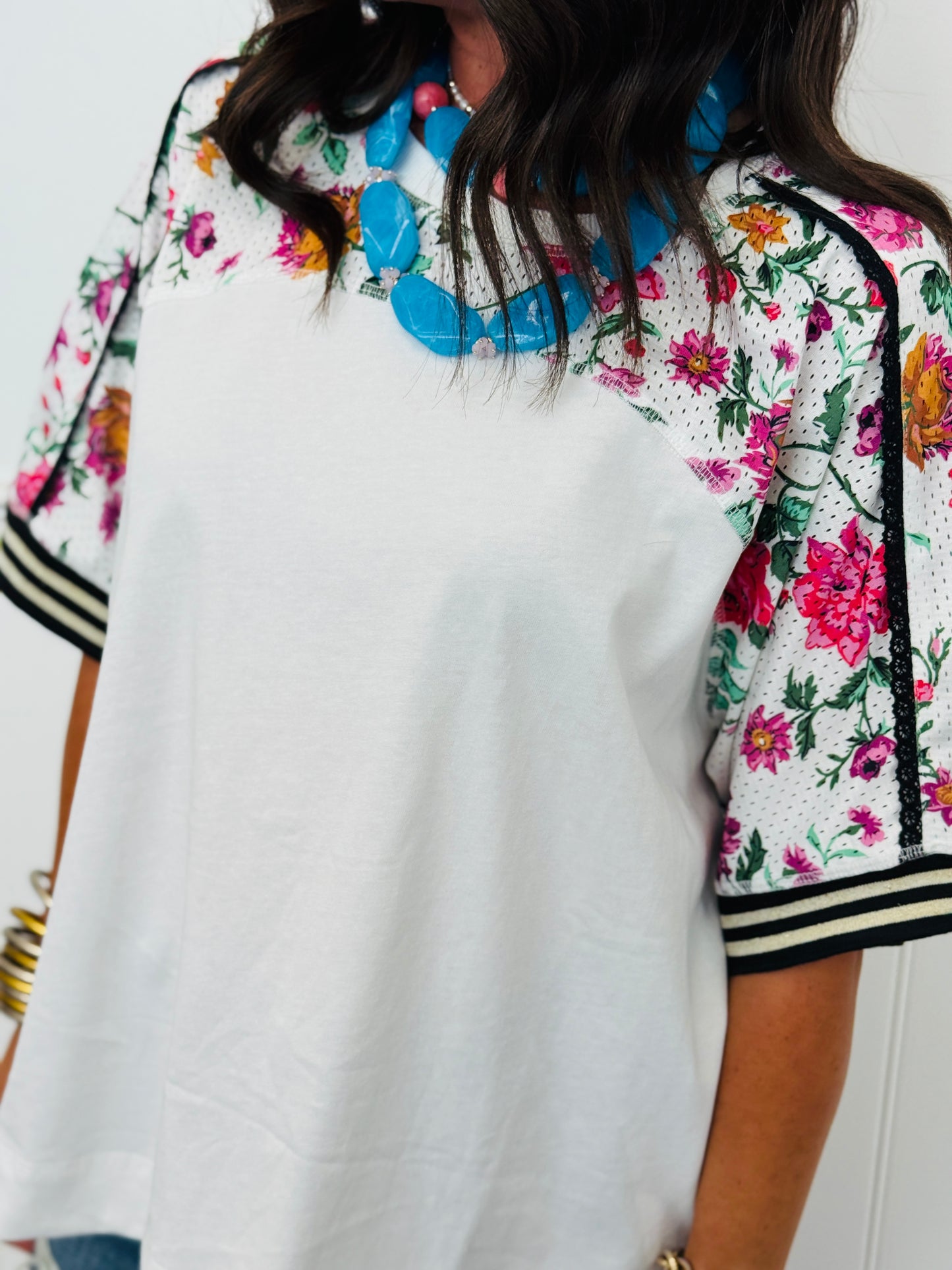 White Contrast Floral Top (Reg & Plus)