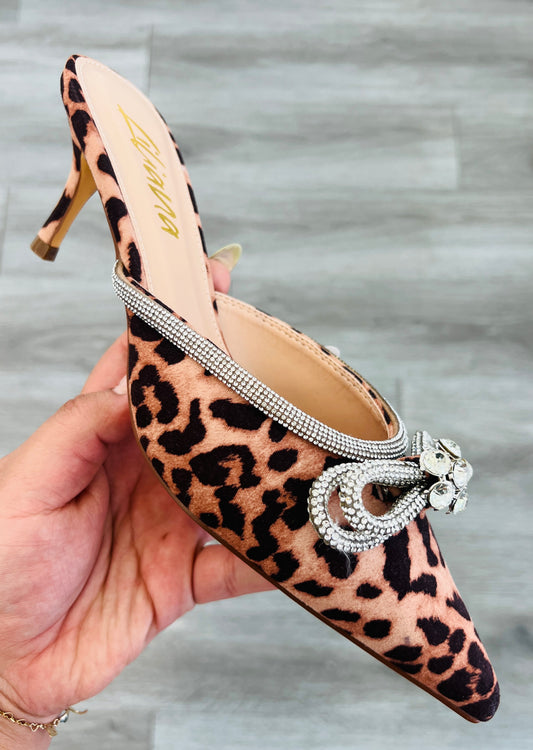 Leopard See You Soon Rhinestone Kitten Heel