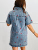 Denim Cherry Embroidered Mini Shirt Dress (Reg. and Plus)