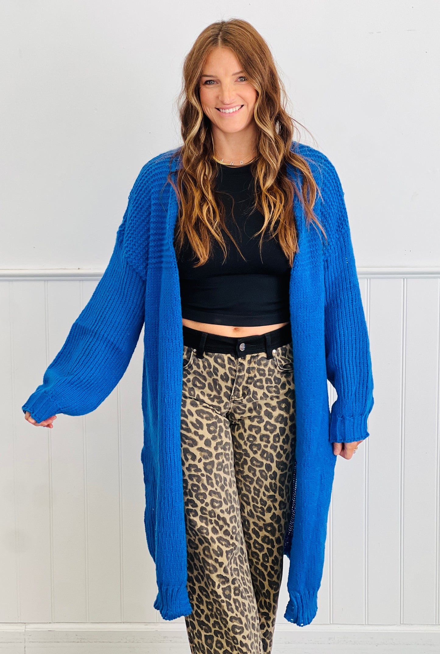 Royal Blue Longline Sweater Cardigan (Reg & Plus)