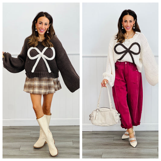Braided Bow Tied Ribbon Sweater Top (Reg.)-2 Colors
