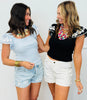 Square Neck Embroidered Flutter Sleeves Blouse (Reg. and Plus) - 2 Colors