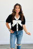 Black Contrast Big Bow Blouse (Reg)