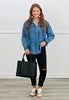 Denim Button Down Blouse (Reg. & Plus)