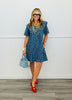 Denim Leopard Sailor Collar Mini Dress (Reg.)