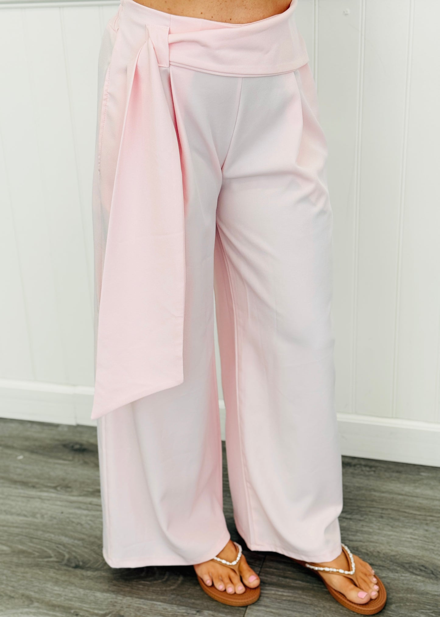 Pink Wrap Belt Wide Leg Pants (One Size)