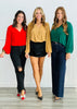 Casual V-neck Long Sleeve Top (Reg. and Plus) - 3 Colors