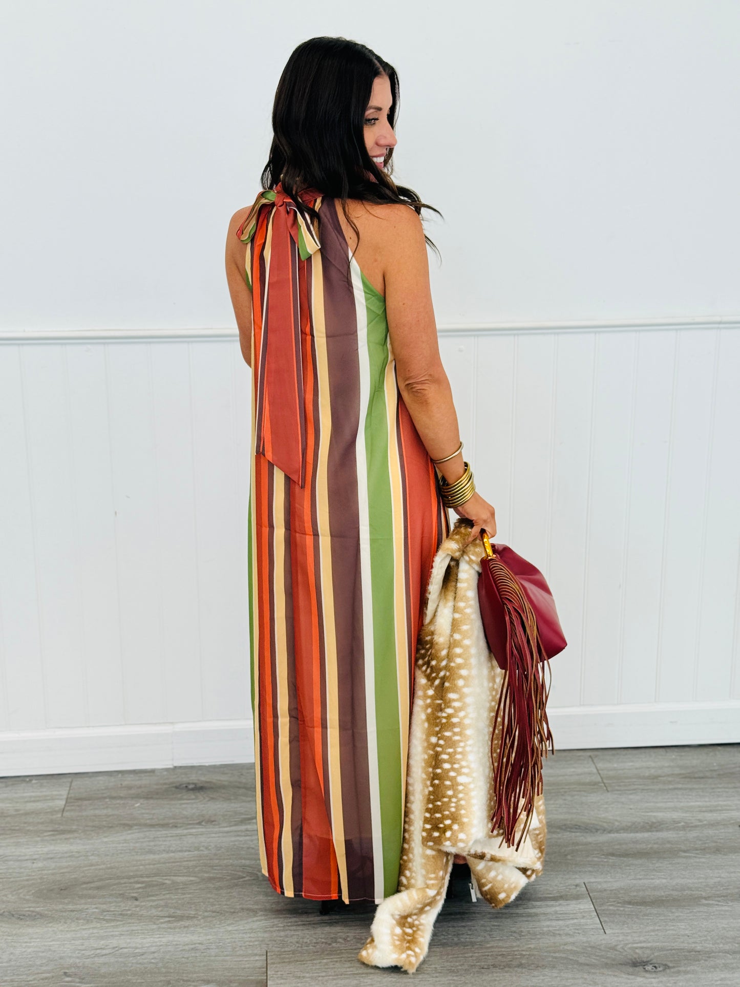 Multi Stripe Halter Neck Midi Dress (Reg.)
