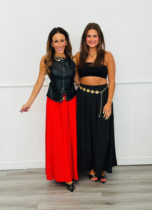 Pleated Front Rhinestone Wide Leg Pants (Reg.) - 2 Colors
