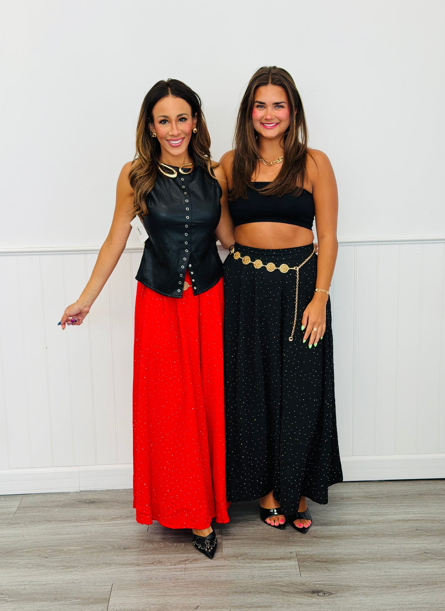 Pleated Front Rhinestone Wide Leg Pants (Reg.) - 2 Colors