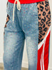 Red/ Denim Rhinestone Jogger Pants (Reg & Plus)