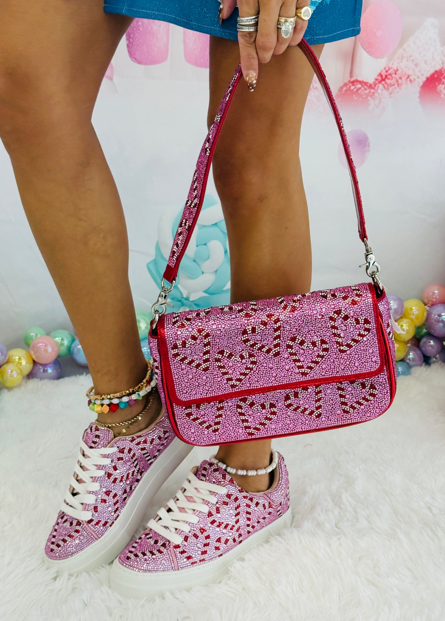 Betsey Johnson - Rhinestone Candy Cane Heart Handbag