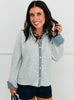 Grey Denim Trim Button Down Sweater Cardigan (Reg & Plus)