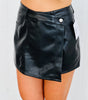 Black Faux Leather Asymmetrical Skort (Reg.)