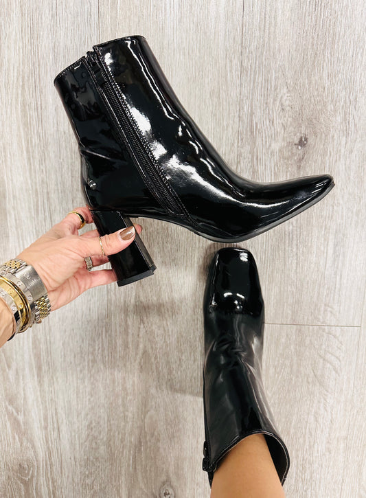 Shine From Within Black Patent Booties